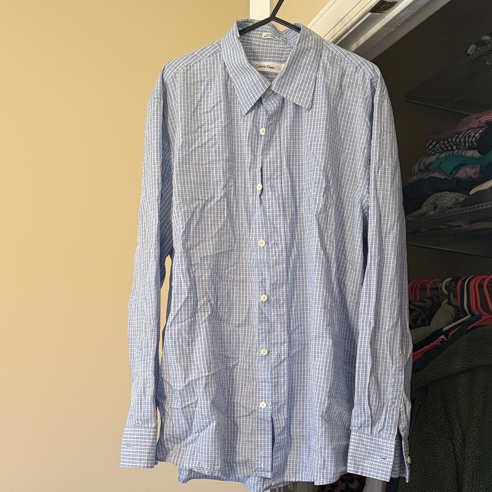 Calvin Klein Light Blue Plaid Men's Shirt